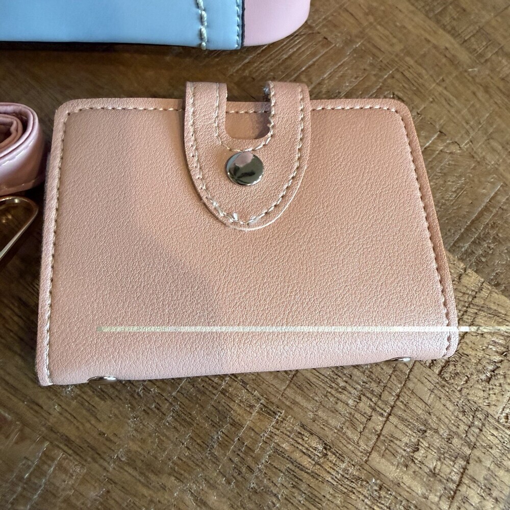 NEW ZZMY Pastel Colorblock Satchel Handbag Pink & Blue with Matching Wallet Set - Picture 8 of 9